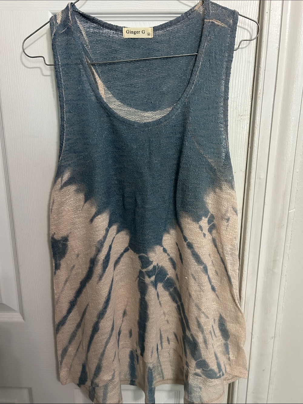 Ginger G Blue & Cream Tie-Dye sheer Tank